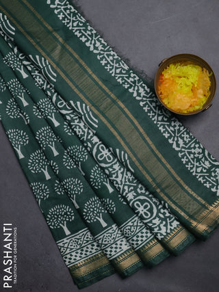 Semi bhagalpuri saree green with allover prints and zari woven border