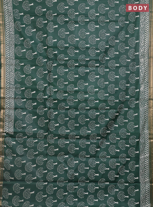 Semi bhagalpuri saree green with allover prints and zari woven border