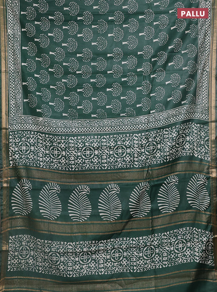 Semi bhagalpuri saree green with allover prints and zari woven border