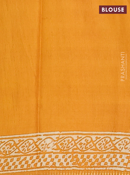 Semi bhagalpuri saree mustard yellow with allover prints and zari woven border
