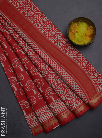 Semi bhagalpuri saree red with allover prints and zari woven border