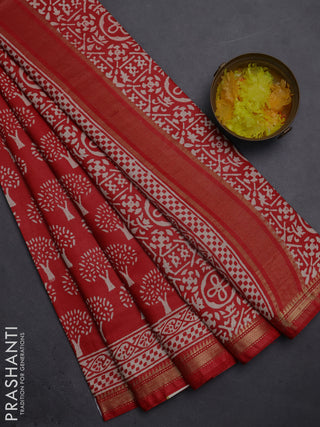 Semi bhagalpuri saree red with allover prints and zari woven border