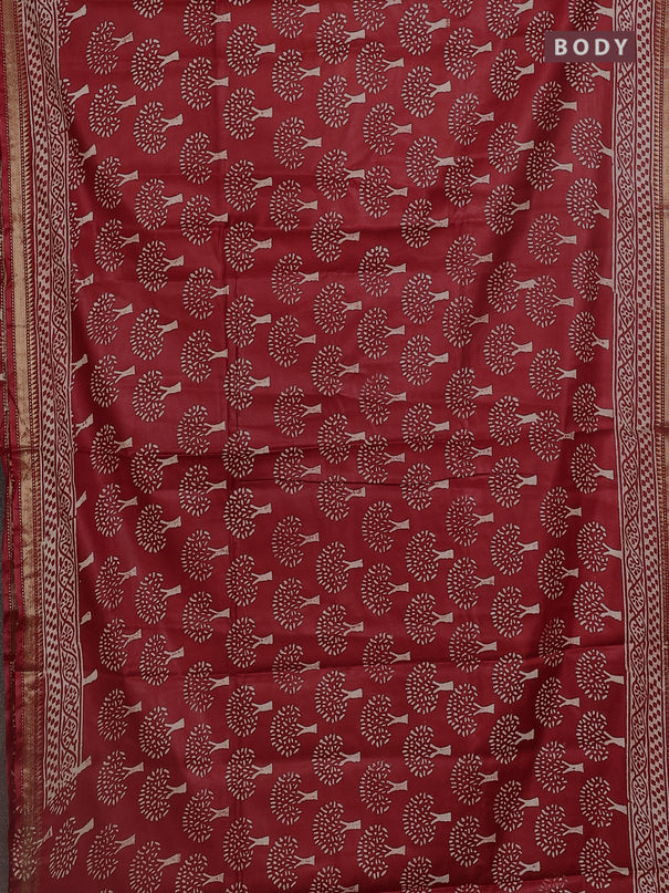 Semi bhagalpuri saree red with allover prints and zari woven border