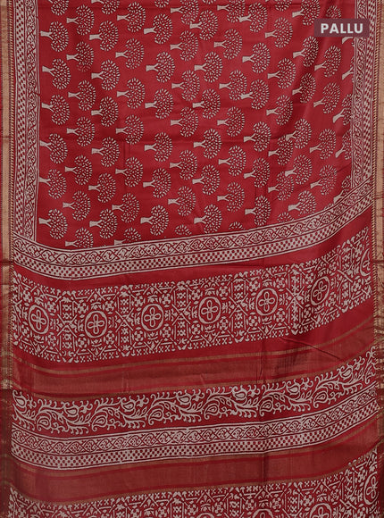 Semi bhagalpuri saree red with allover prints and zari woven border