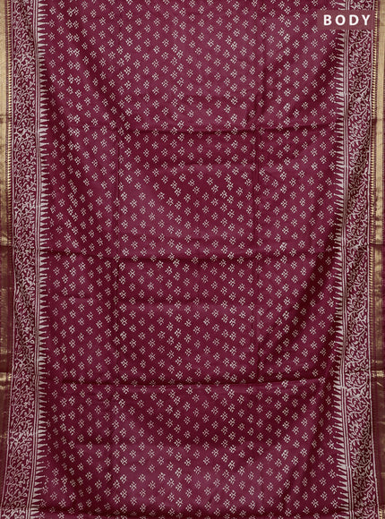 Semi bhagalpuri saree maroon with allover prints and zari woven border