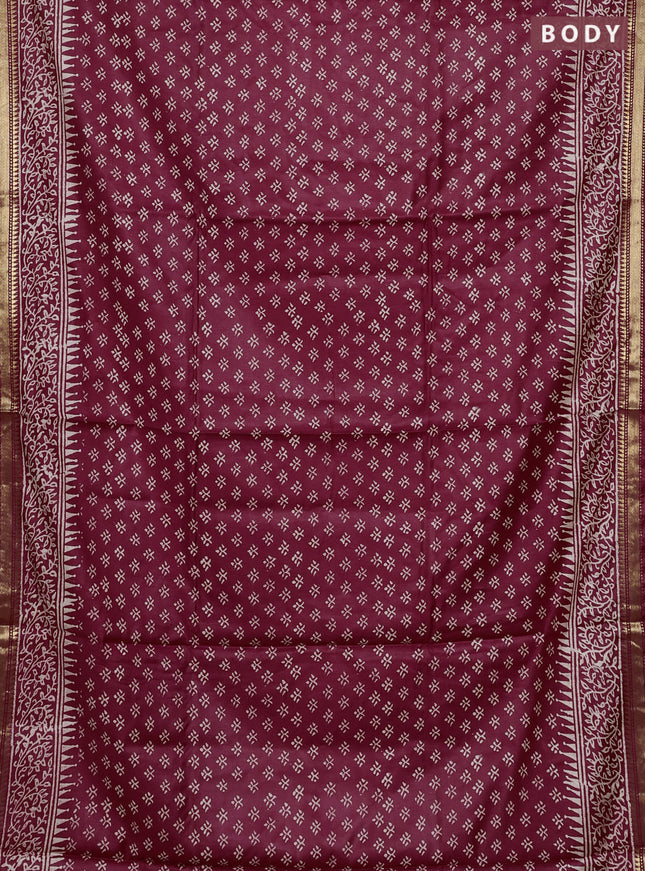 Semi bhagalpuri saree maroon with allover prints and zari woven border