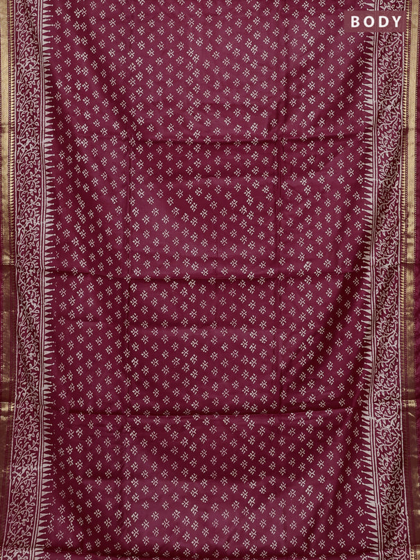 Semi bhagalpuri saree maroon with allover prints and zari woven border