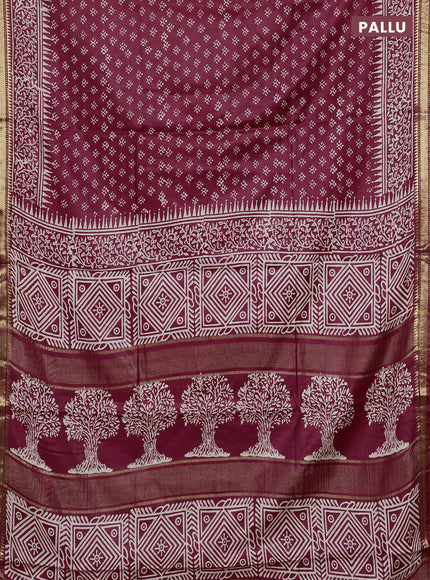 Semi bhagalpuri saree maroon with allover prints and zari woven border