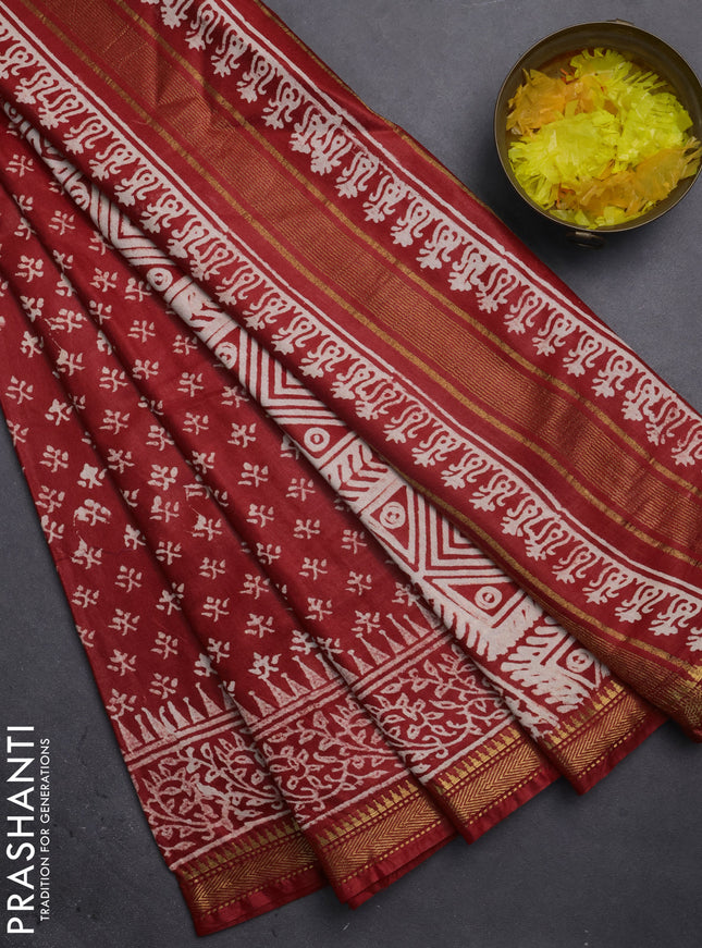 Semi bhagalpuri saree red with allover prints and zari woven border