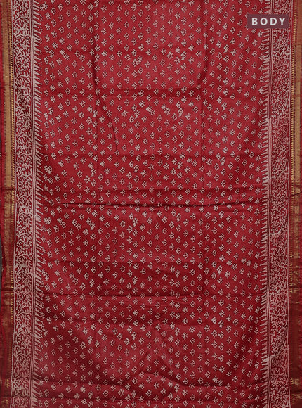 Semi bhagalpuri saree red with allover prints and zari woven border