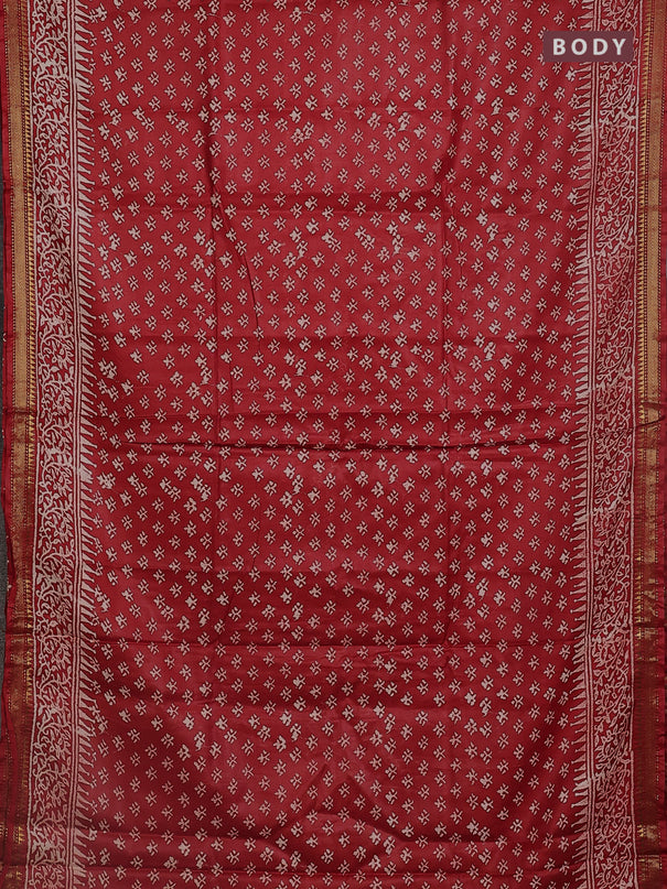Semi bhagalpuri saree red with allover prints and zari woven border