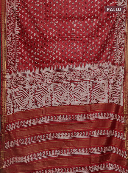 Semi bhagalpuri saree red with allover prints and zari woven border