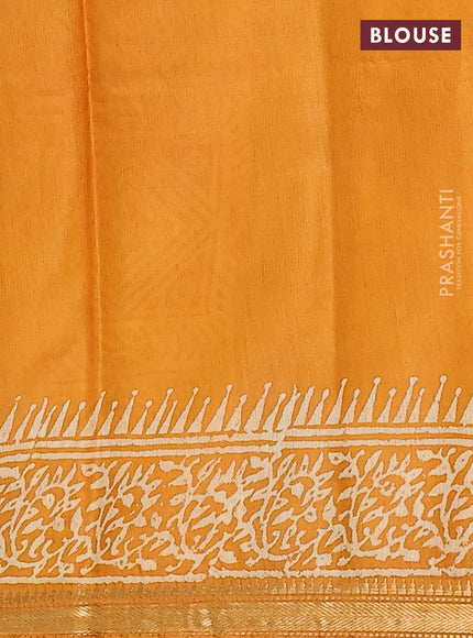 Semi bhagalpuri saree mustard yellow with allover prints and zari woven border
