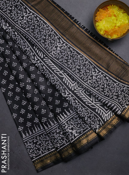 Semi bhagalpuri saree black with allover prints and zari woven border