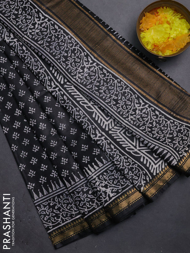 Semi bhagalpuri saree black with allover prints and zari woven border