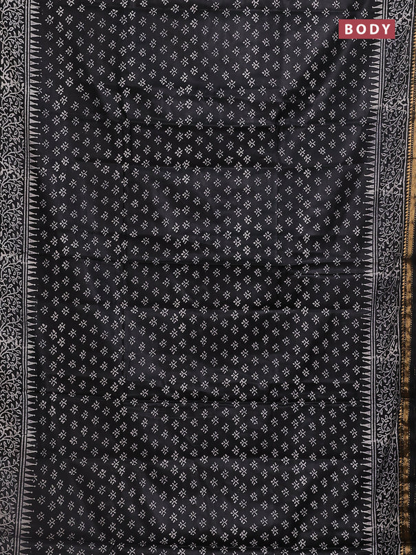 Semi bhagalpuri saree black with allover prints and zari woven border