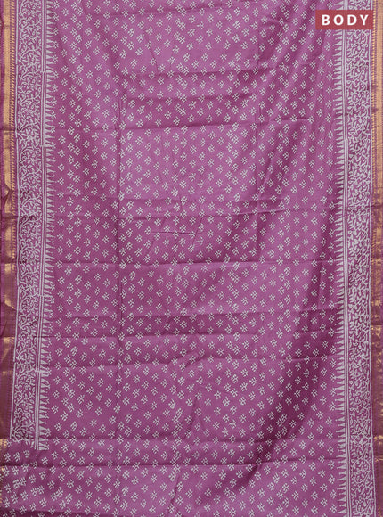 Semi bhagalpuri saree purple with allover prints and zari woven border