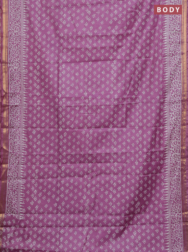 Semi bhagalpuri saree purple with allover prints and zari woven border