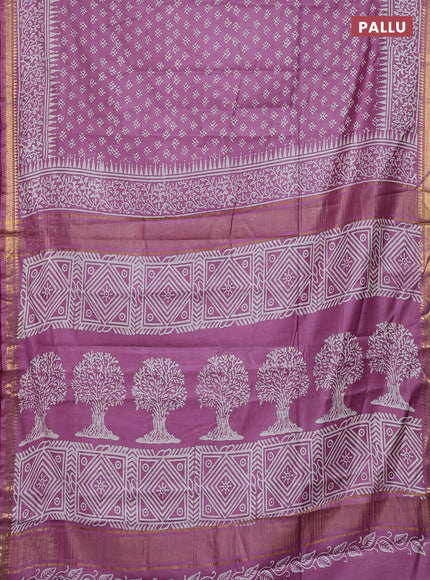 Semi bhagalpuri saree purple with allover prints and zari woven border