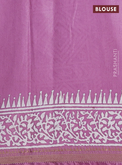 Semi bhagalpuri saree purple with allover prints and zari woven border
