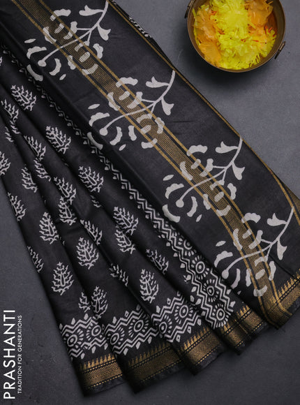 Semi bhagalpuri saree black with allover prints and zari woven border