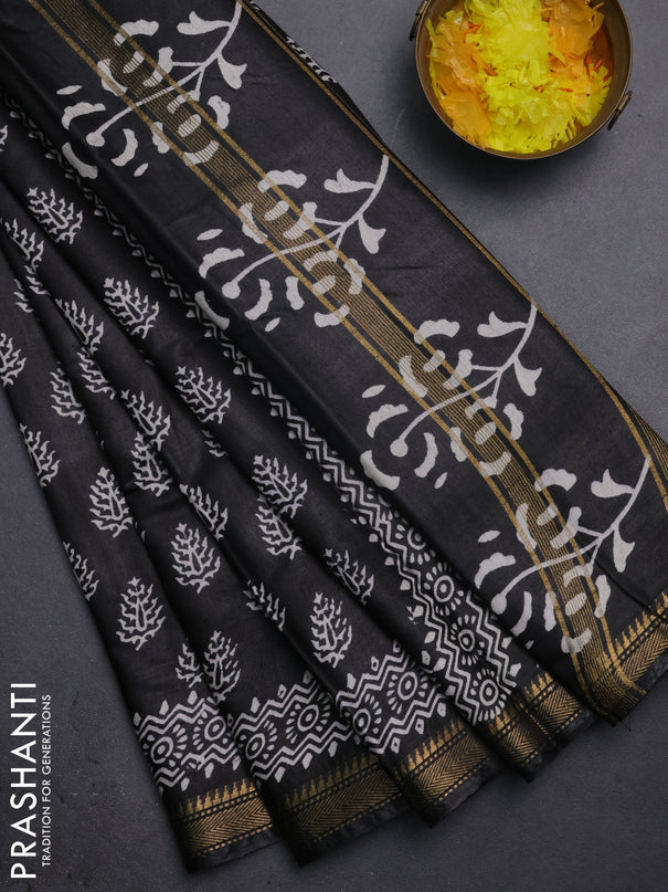 Semi bhagalpuri saree black with allover prints and zari woven border