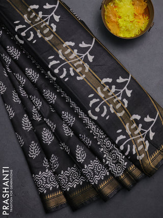 Semi bhagalpuri saree black with allover prints and zari woven border