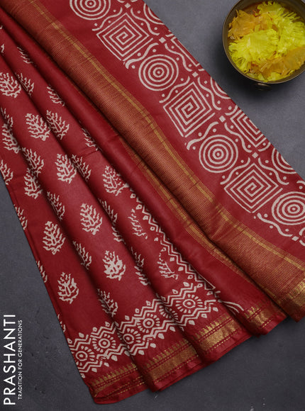 Semi bhagalpuri saree red with allover prints and zari woven border