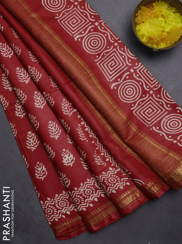 Semi bhagalpuri saree red with allover prints and zari woven border