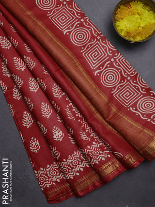 Semi bhagalpuri saree red with allover prints and zari woven border
