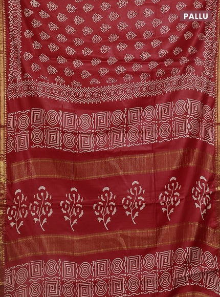 Semi bhagalpuri saree red with allover prints and zari woven border