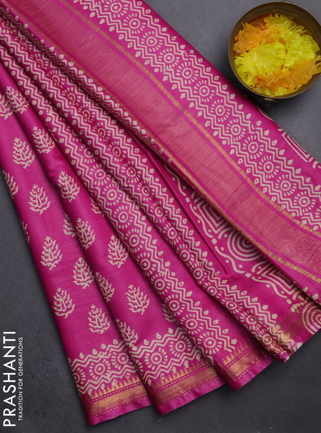 Semi bhagalpuri saree pink with allover prints and zari woven border