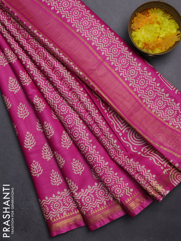 Semi bhagalpuri saree pink with allover prints and zari woven border