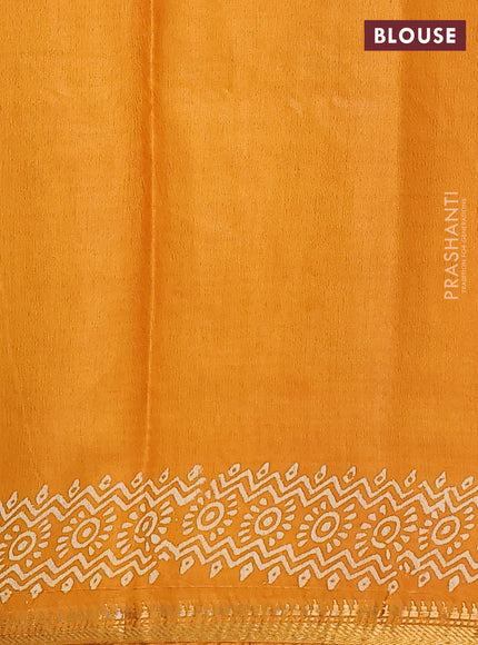 Semi bhagalpuri saree mustard yellow with allover prints and zari woven border