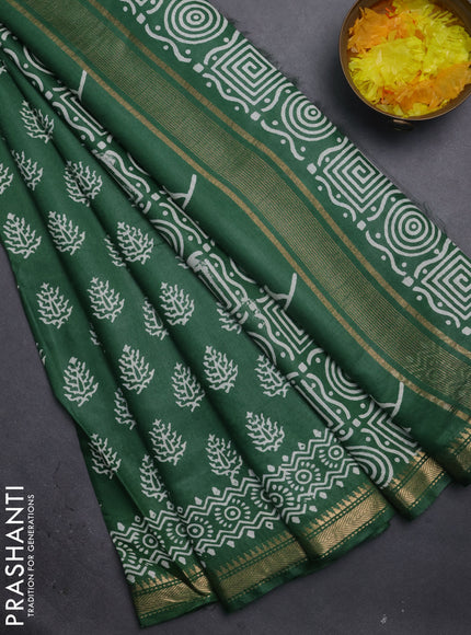 Semi bhagalpuri saree green with allover prints and zari woven border