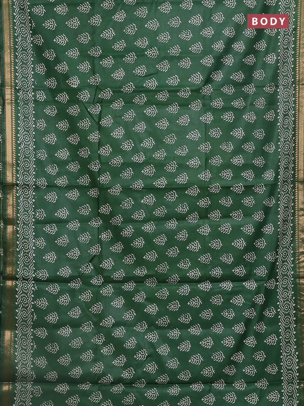 Semi bhagalpuri saree green with allover prints and zari woven border