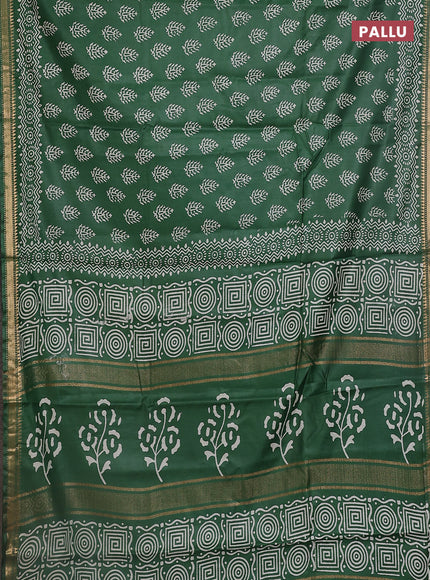 Semi bhagalpuri saree green with allover prints and zari woven border