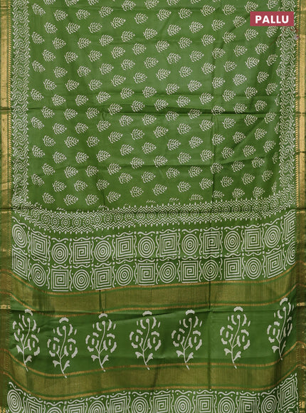 Semi bhagalpuri saree leaf green with allover prints and zari woven border