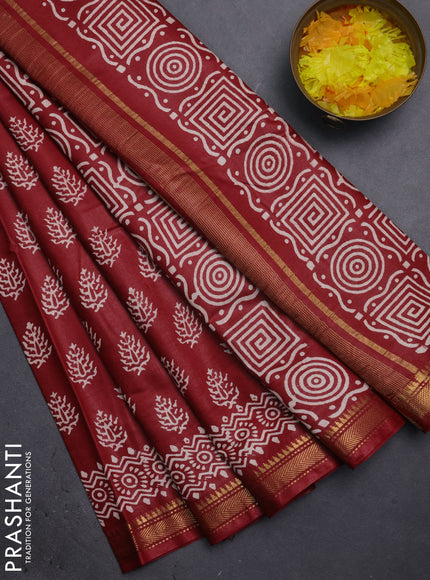 Semi bhagalpuri saree maroon with allover prints and zari woven border