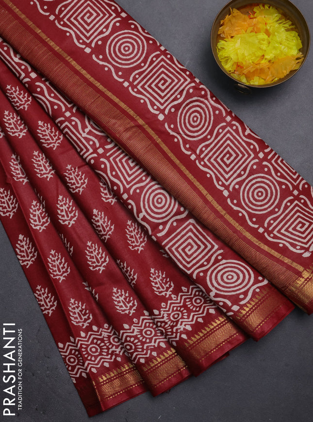 Semi bhagalpuri saree maroon with allover prints and zari woven border
