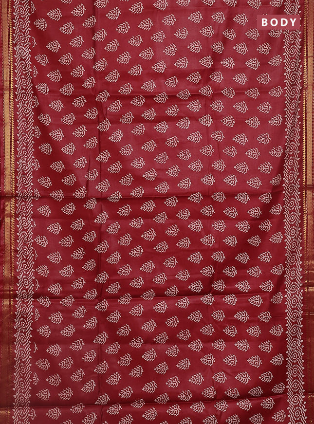 Semi bhagalpuri saree maroon with allover prints and zari woven border