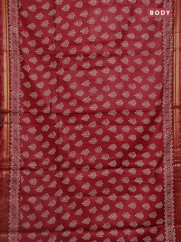 Semi bhagalpuri saree maroon with allover prints and zari woven border