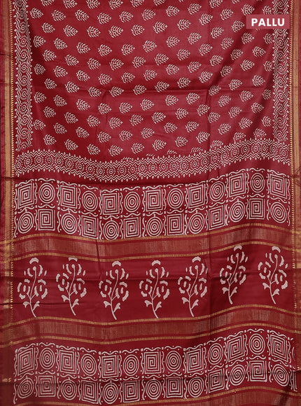 Semi bhagalpuri saree maroon with allover prints and zari woven border