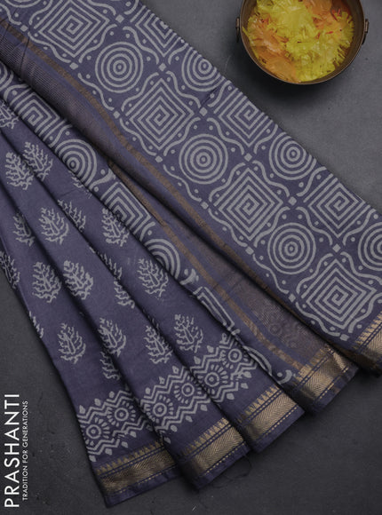 Semi bhagalpuri saree grey with allover prints and zari woven border