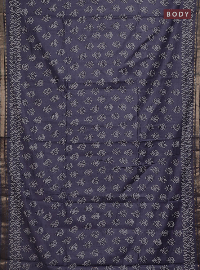 Semi bhagalpuri saree grey with allover prints and zari woven border