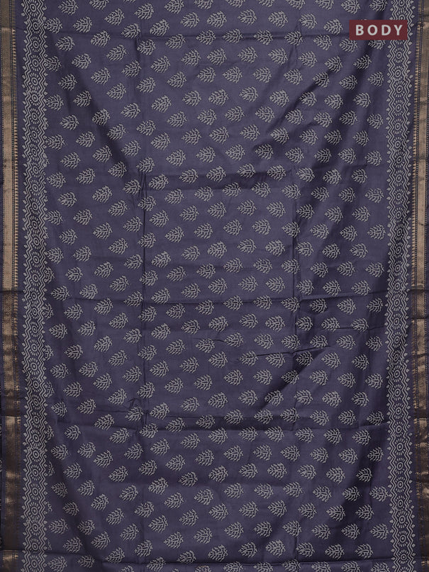 Semi bhagalpuri saree grey with allover prints and zari woven border