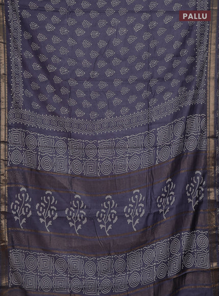Semi bhagalpuri saree grey with allover prints and zari woven border