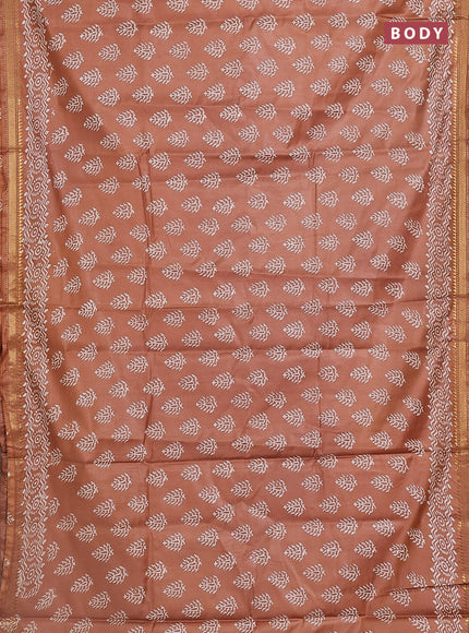 Semi bhagalpuri saree brown with allover prints and zari woven border