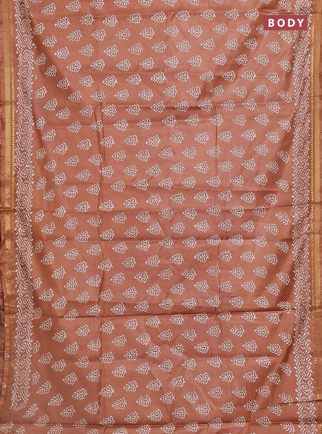 Semi bhagalpuri saree brown with allover prints and zari woven border