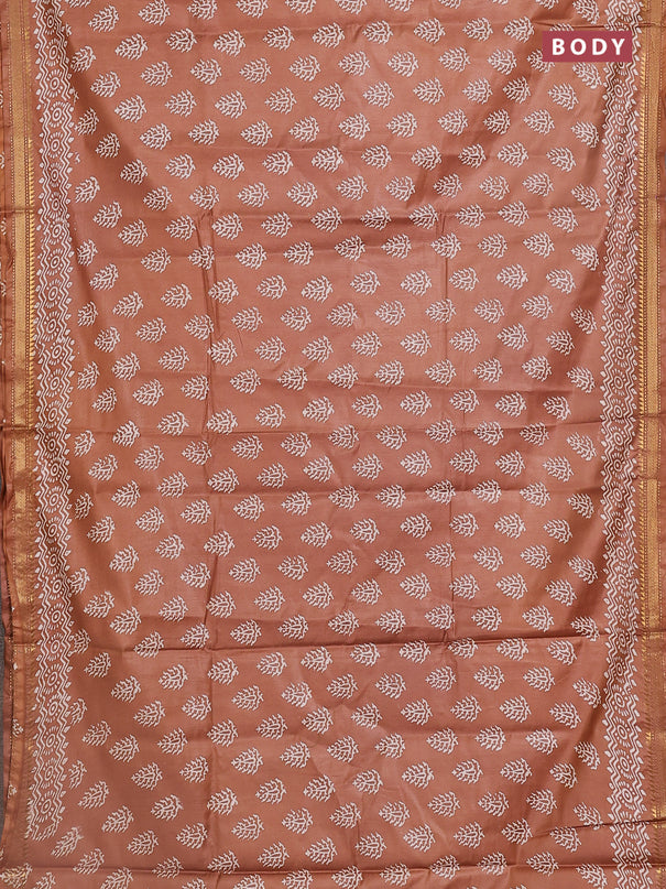 Semi bhagalpuri saree brown with allover prints and zari woven border
